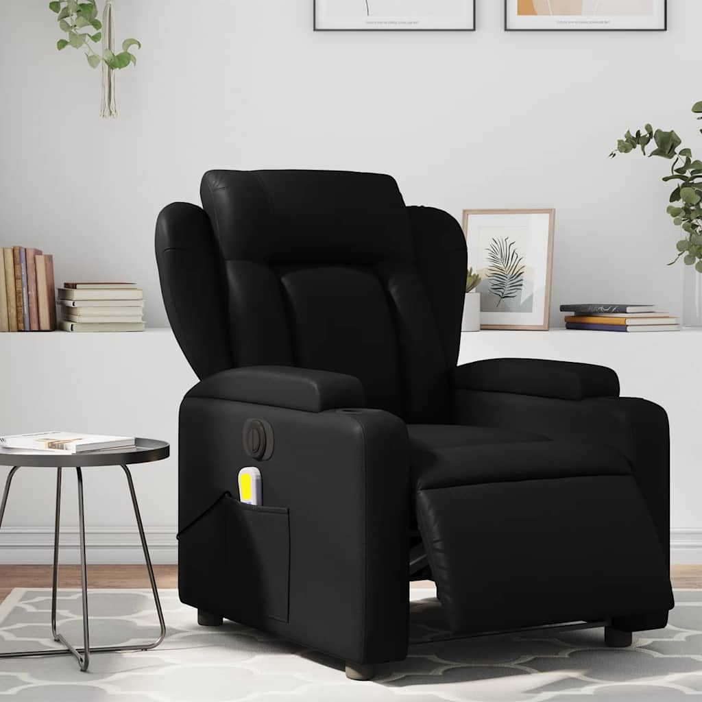Sillón de masaje reclinable eléctrico cuero sintético negro qweo3352