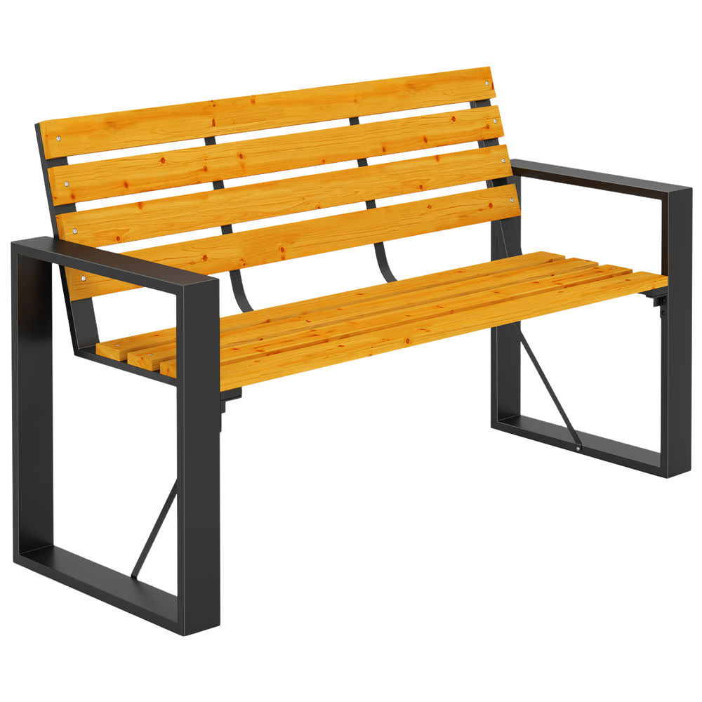 Banco de jardín 136x54x82 cm acero, madera de abeto color marrón Outsunny