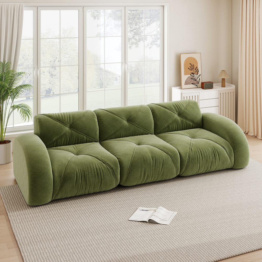 Sofá modular sin estructura chenilla verde 3 plazas para salón sin montaje