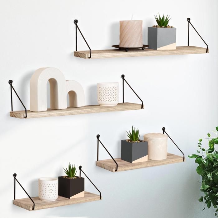 Estanterías de pared industriales - lote de 4 de madera y metal negro