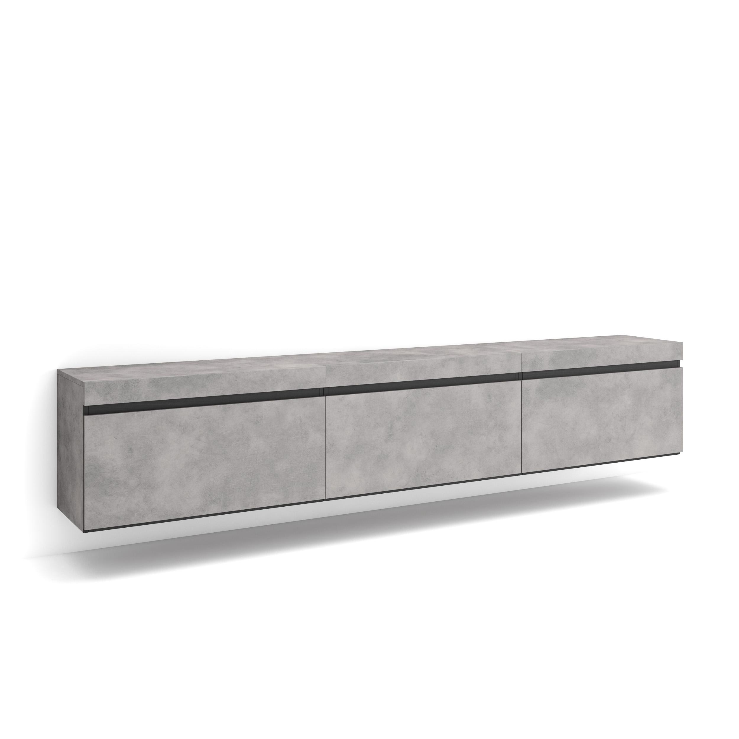 Mueble tv, 240x35x45cm, cemento, colgado, suspendido rf3598