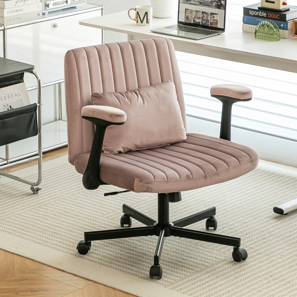 Silla oficina tela rosa con reposabrazos abatibles