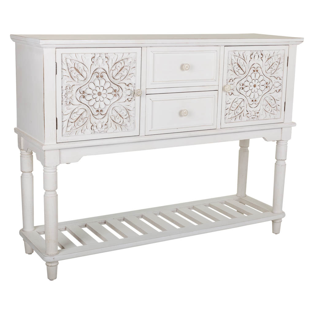 Aparador de madera de 2 cajones y 2 puertas blanco 120x36.5x91.5h cm