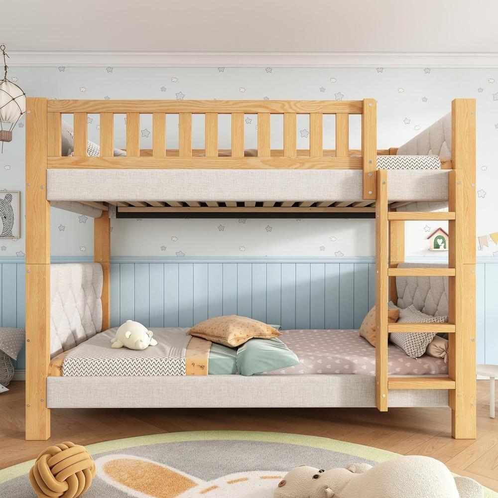 Litera infantil 90x200cm gris natural con escalera 4 escalones
