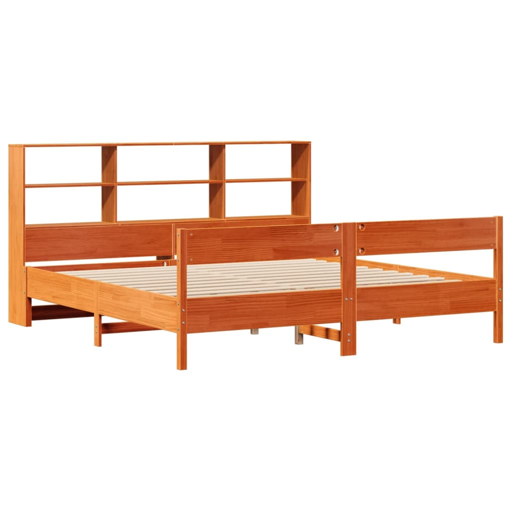 vidaXL cama con estantería sin colchón madera maciza marrón 200x200 cm
