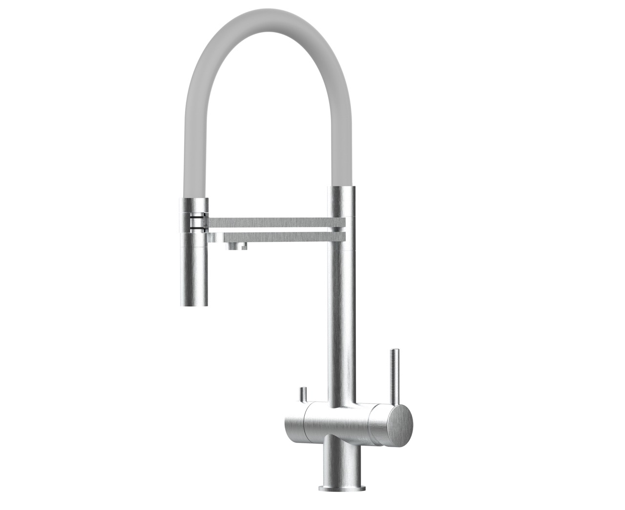 Grifo de cocina 4 vías acero inox ducha 2 chorros, cepillado/gris