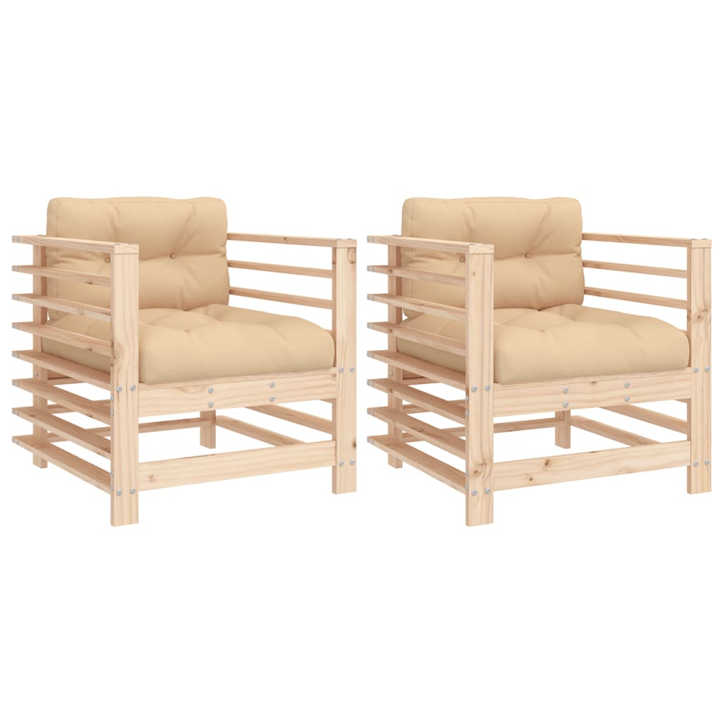 vidaXL sillones de jardín con cojines 2 uds madera maciza de pino