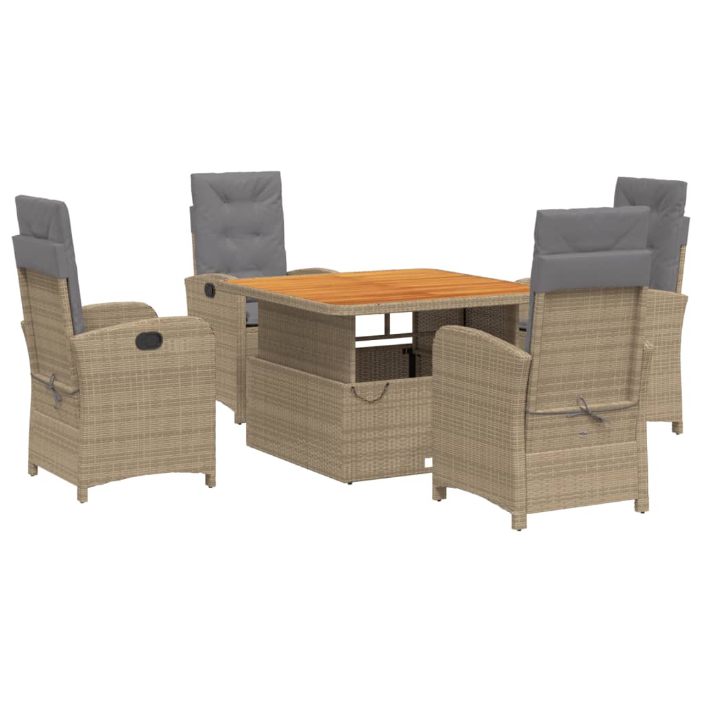 vidaXL set comedor de jardín 5 pzas con cojines ratán sintético beige