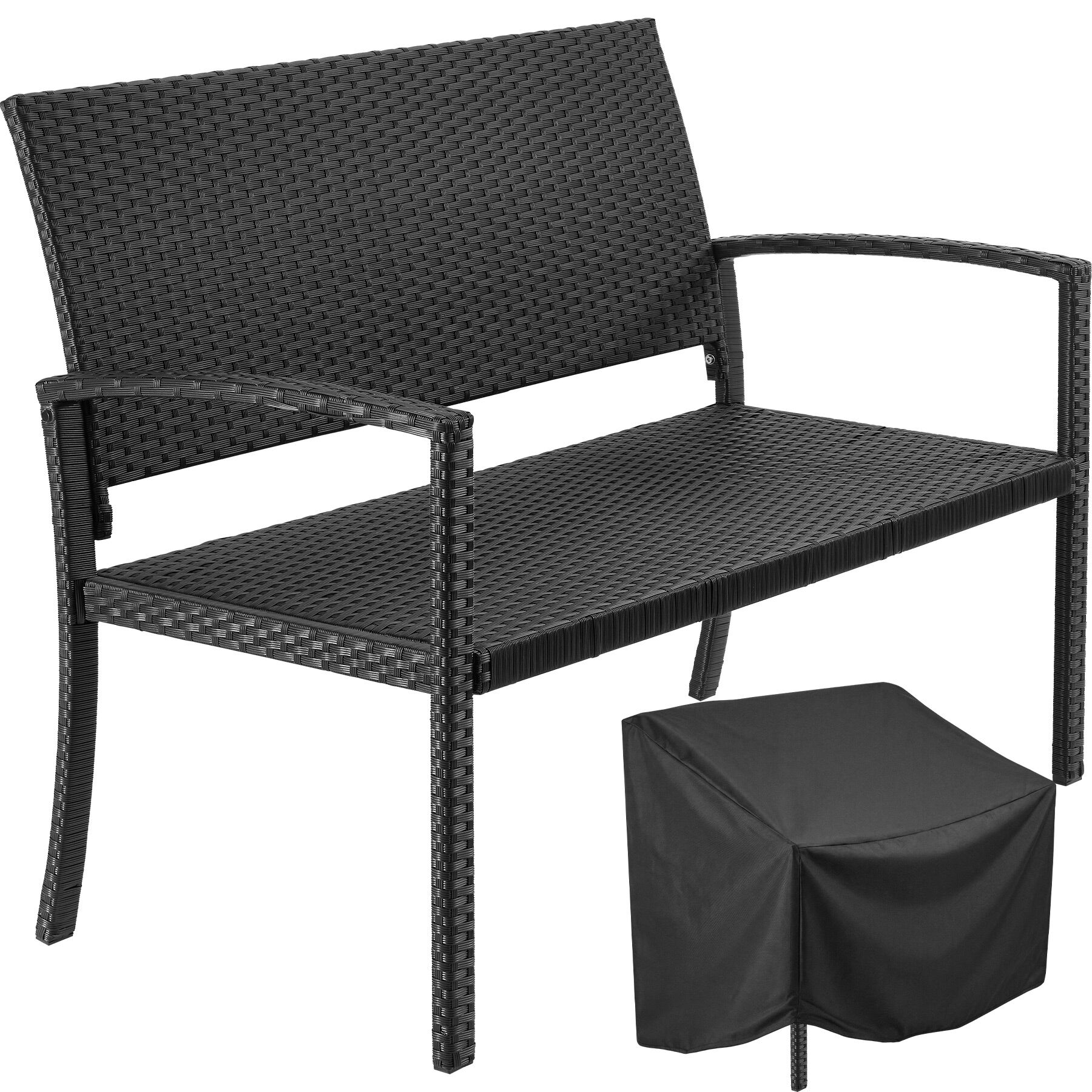 Tectake 2pz banco jardín poliratan acero respaldo alto reposabra, negro