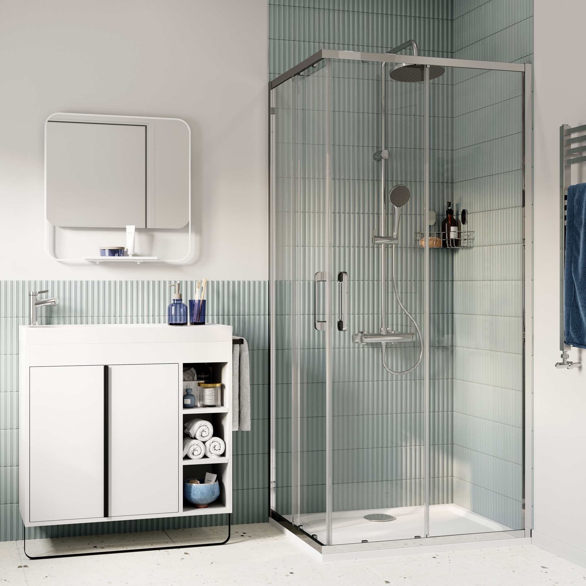 Mampara rectangular cromo con cristal transparente 70x90cm Odalia