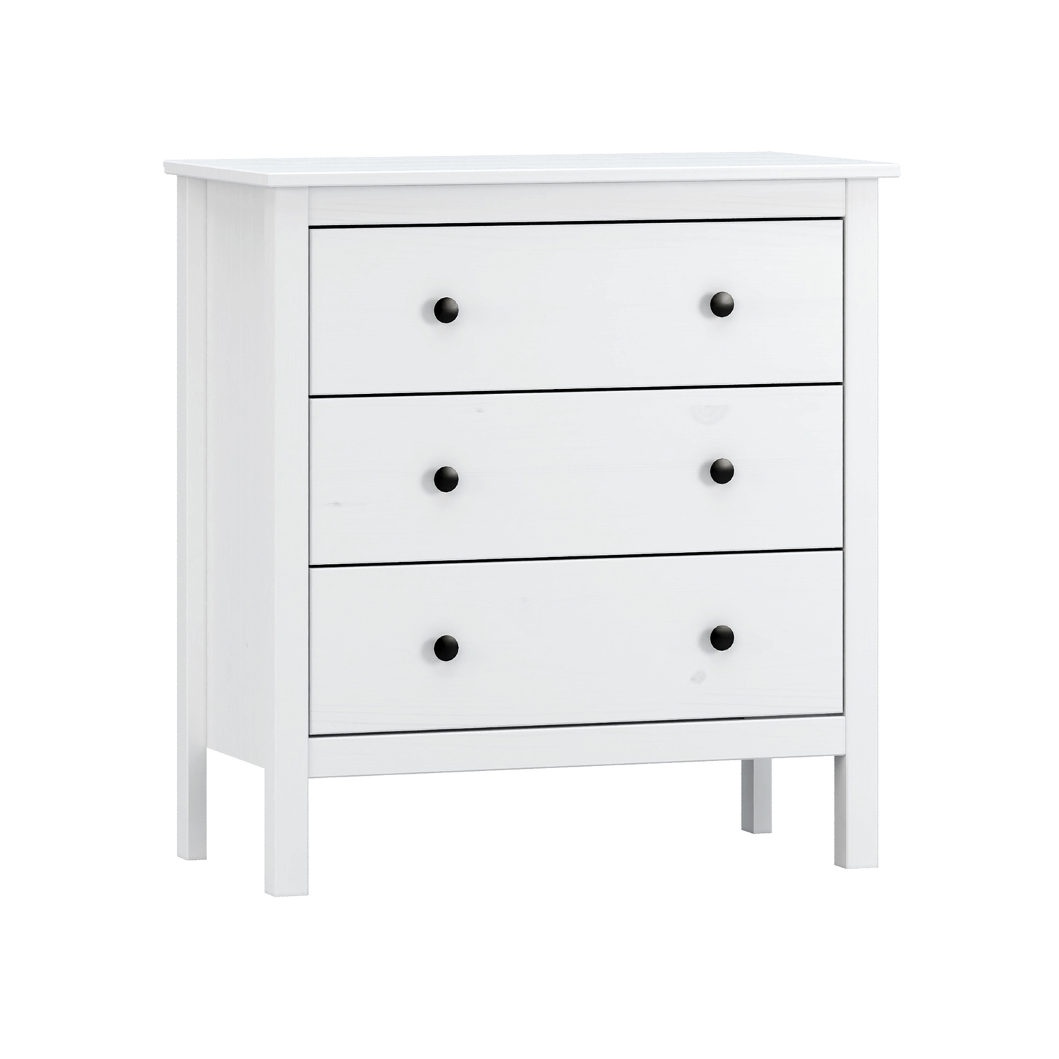 Cómoda de 3 cajones de madera maciza color blanco 81x76x40 cm