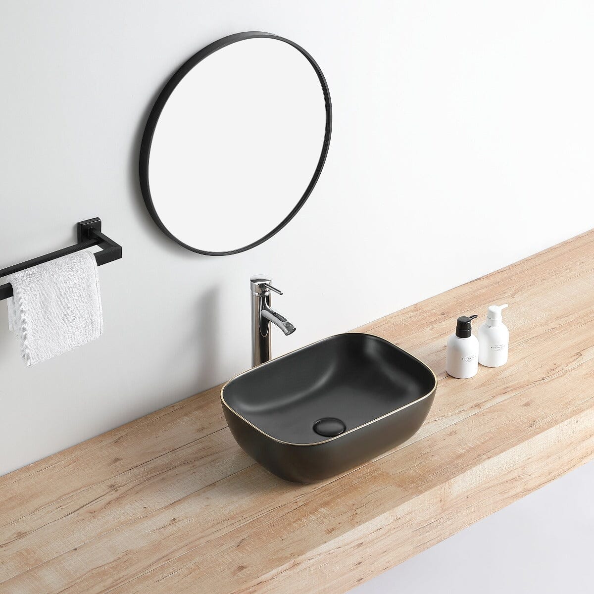 Lavabo negro mate borde dorado cuarto 45,5 x 32,5 cm 45.5 x 32.5 cm