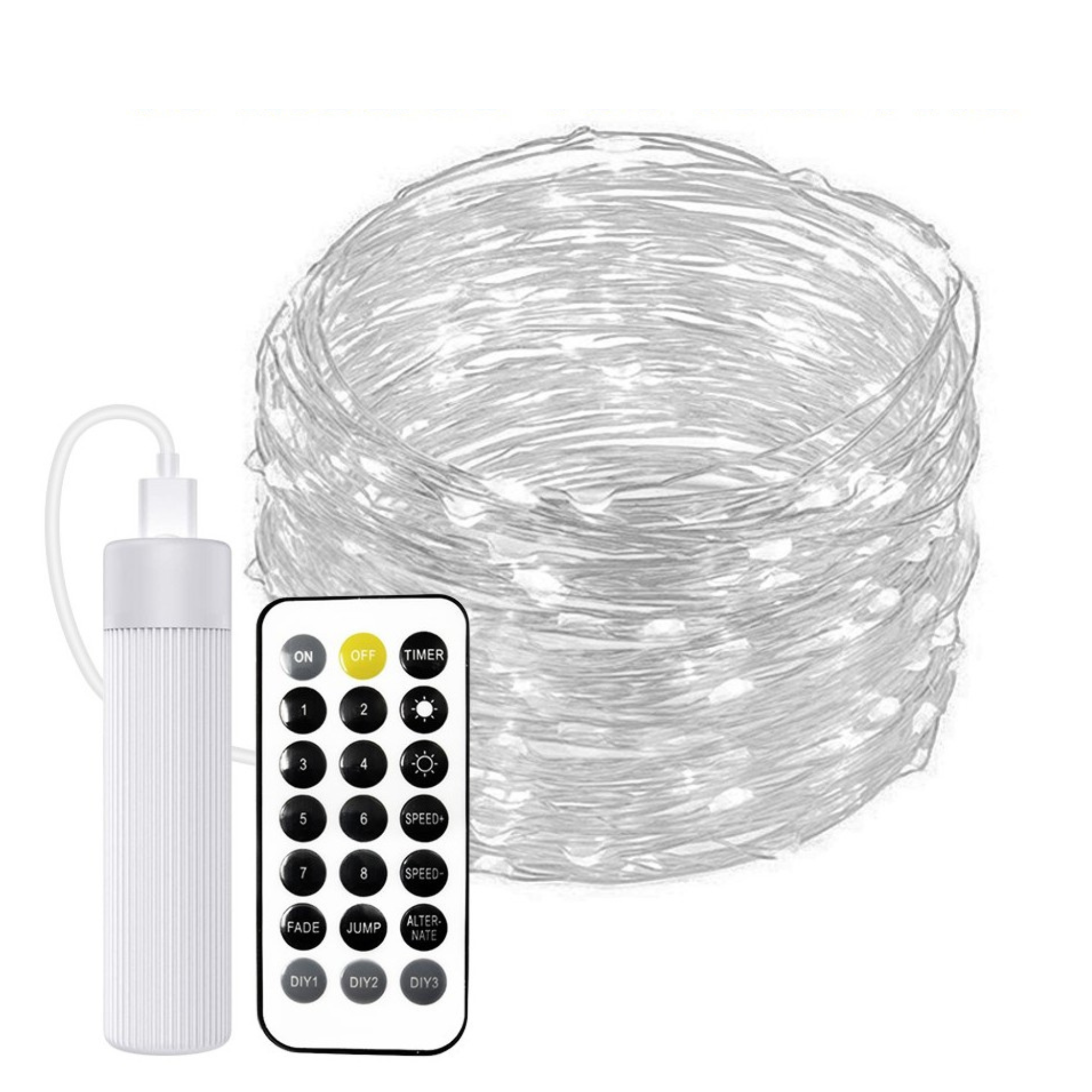 Guirnalda luces usb recargable 20m 200LEDs frio con mando 1800ma bateria