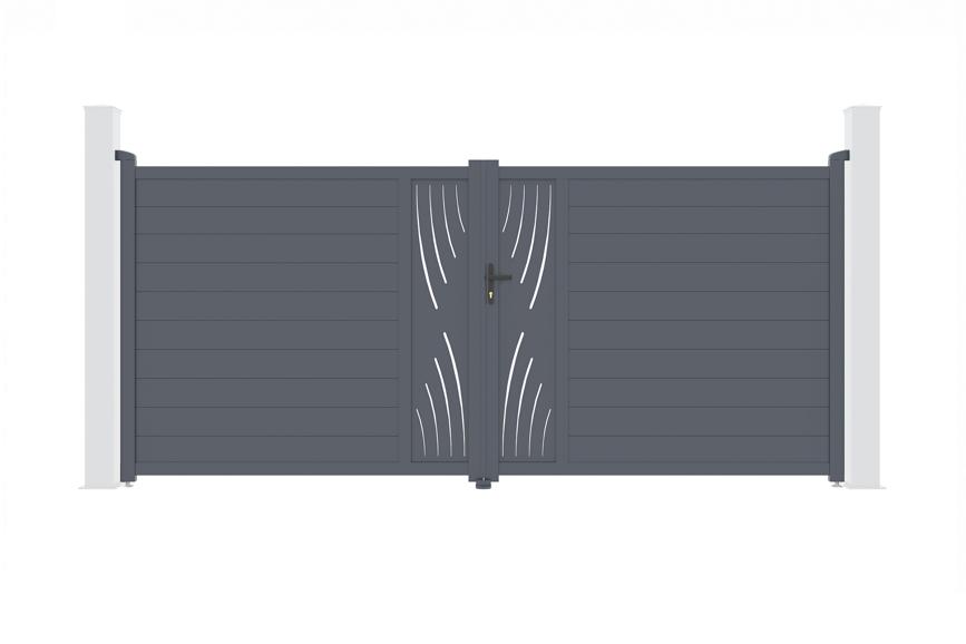 Puerta batiente regulable ancho 4m veleta h.180cm aluminio gris