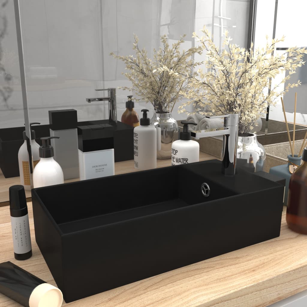 Lavabo con rebosadero cerámica negro mate es7740