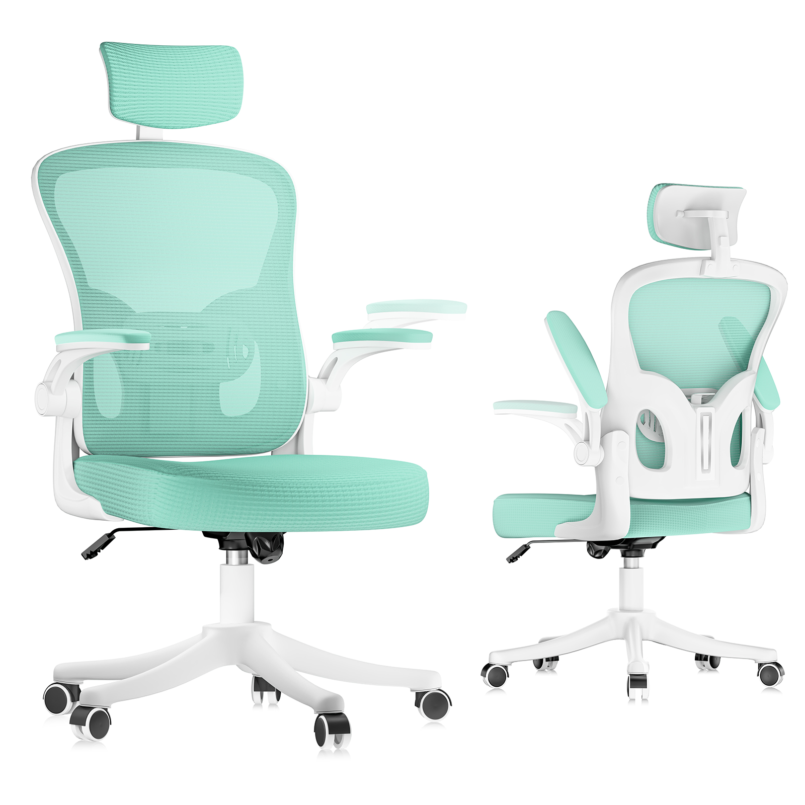 Silla de oficina ergonómica de malla transpirable, verde