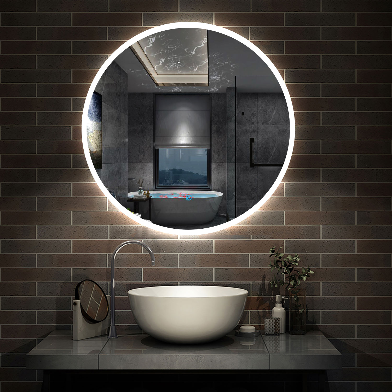 Espejo redondo de baño LED 80cm + antivaho + brillo ajustable