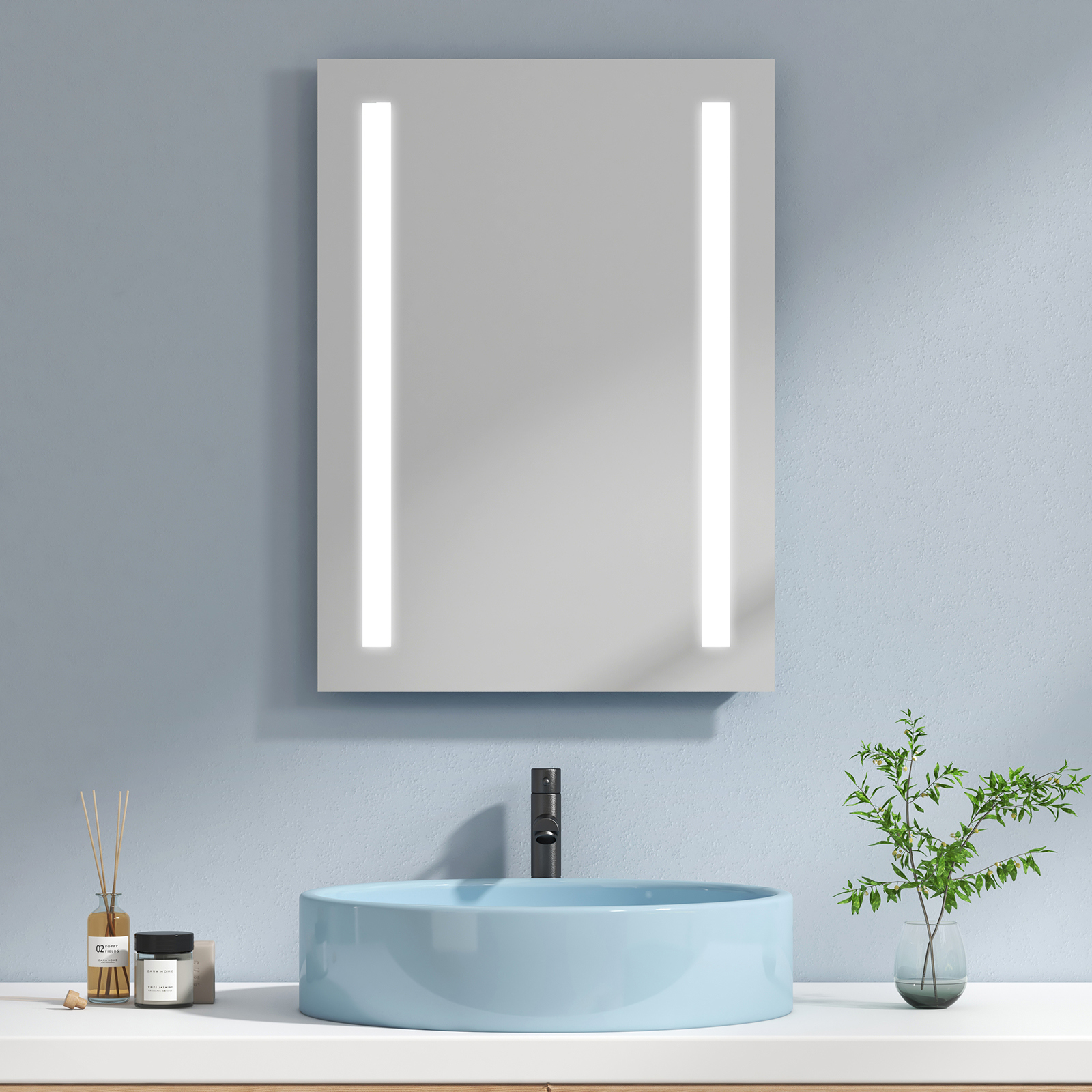 Emke espejo de baño LED espejo de pared 50x70 cm con luz blanca fría