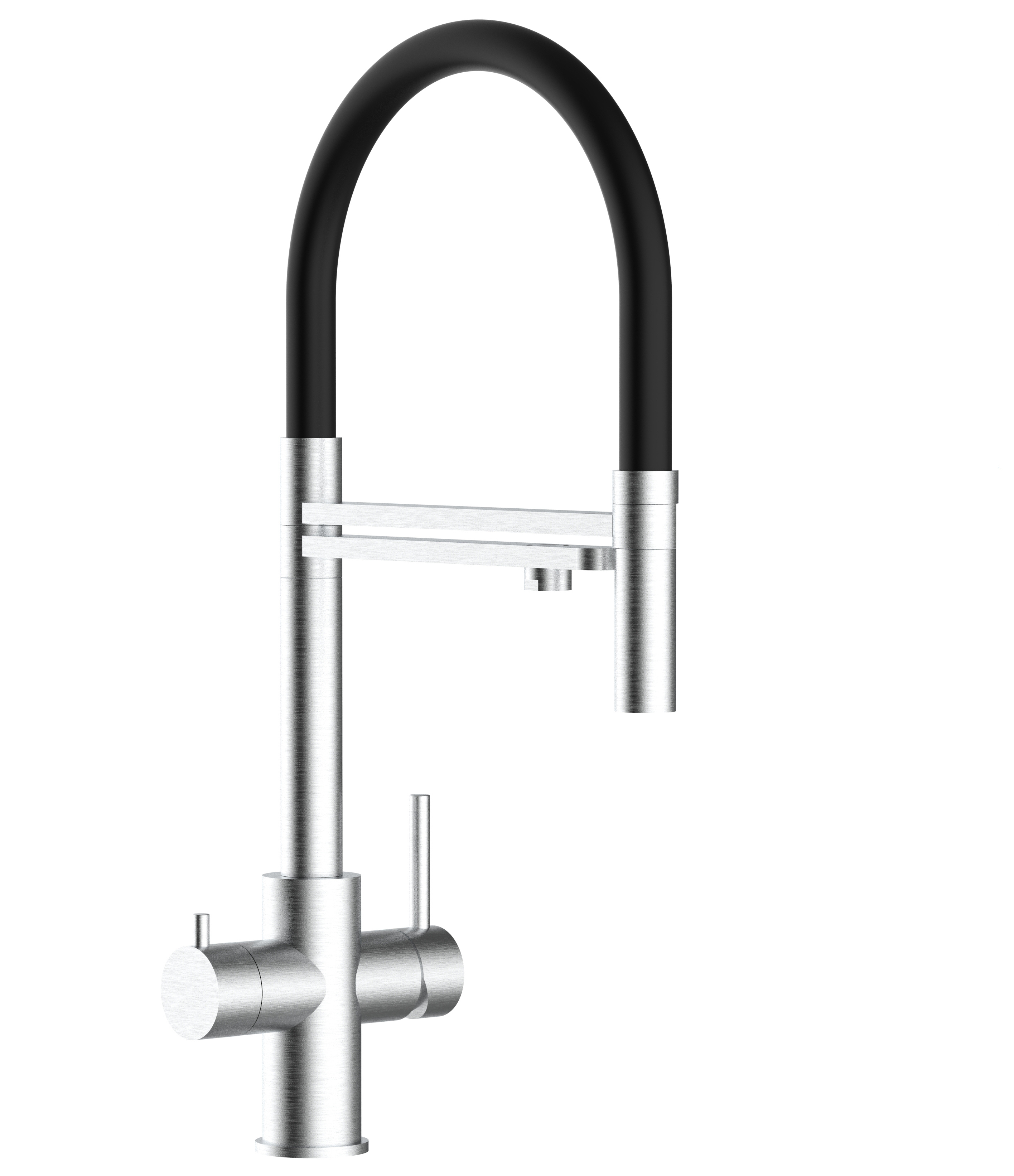 Grifo cocina 5 vías acero inox ducha 2 chorros amovible, cepillado / negro