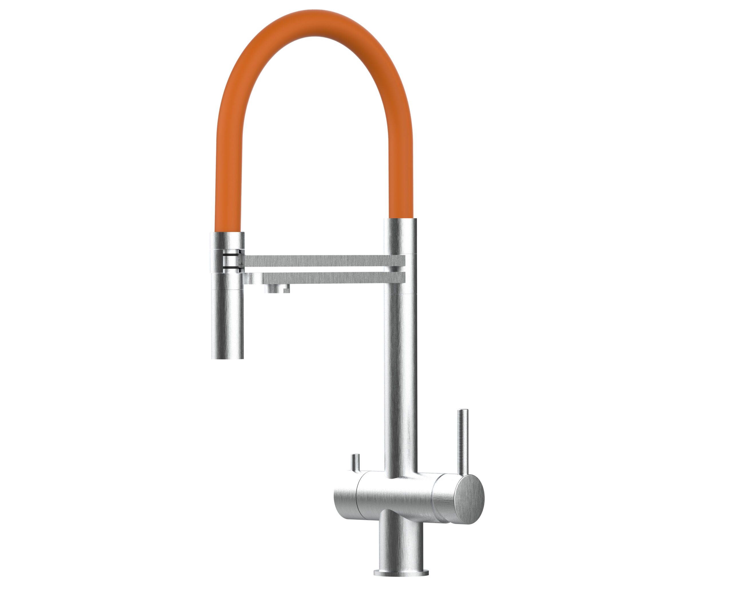 Grifo cocina 3 vías acero inox ducha 2 chorros amovible, cepillado/naranja