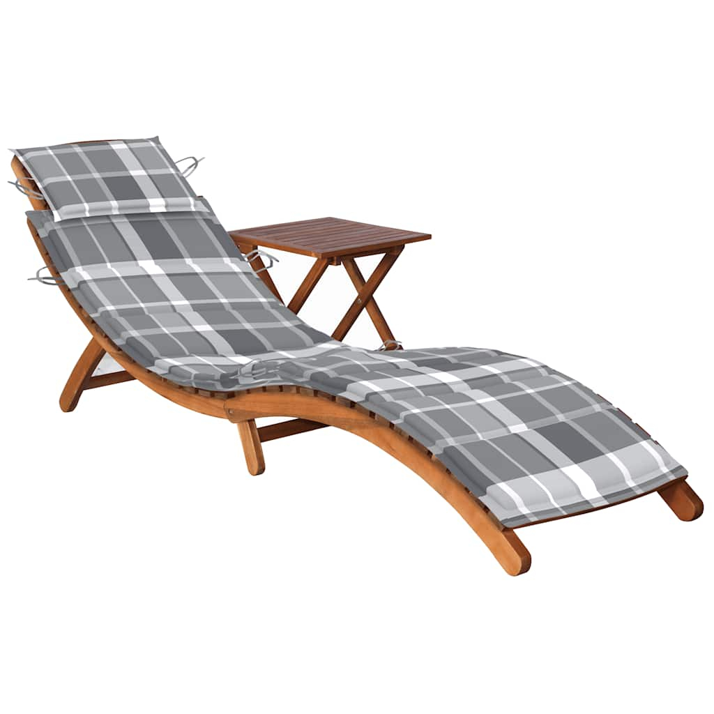 vidaXL tumbona de jardín con mesa y cojín madera maciza de acacia