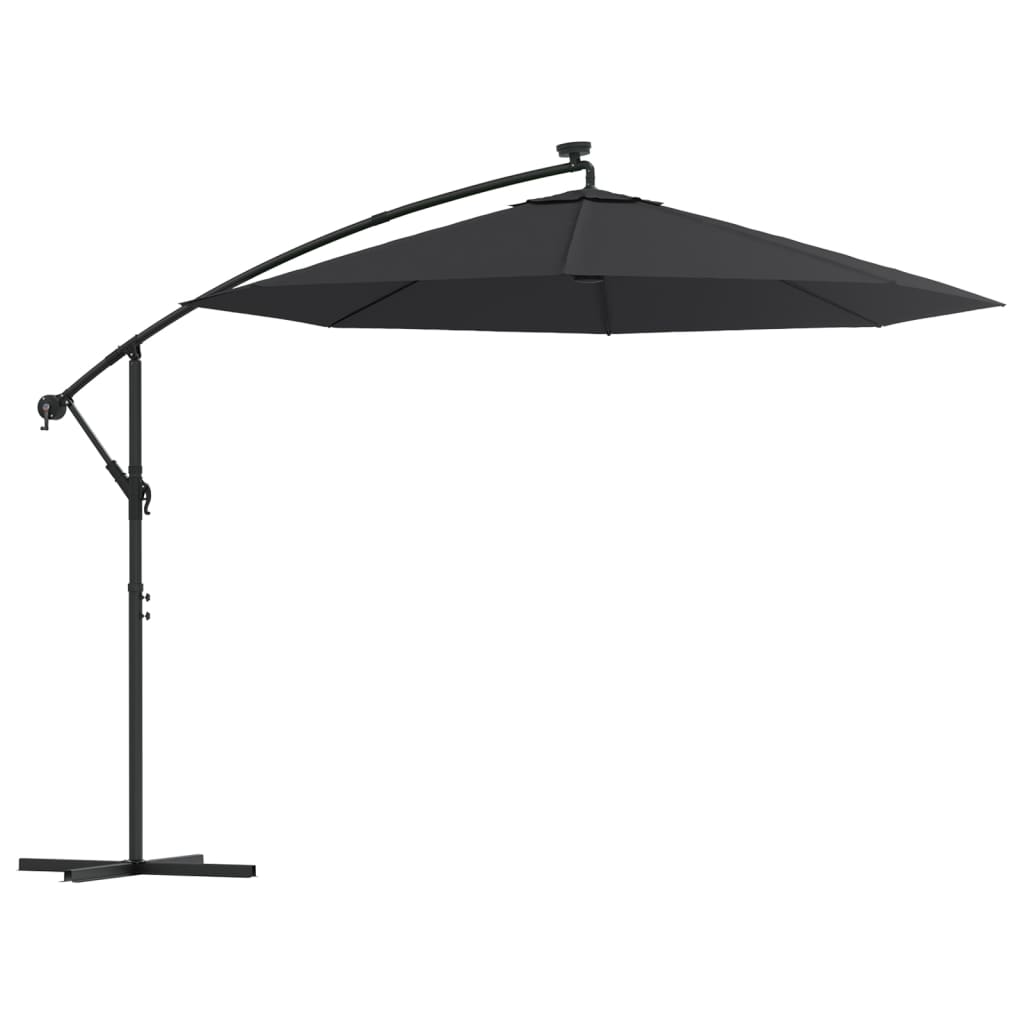 Sombrilla voladiza con luces LED y poste de acero negra 300 cm efe1401