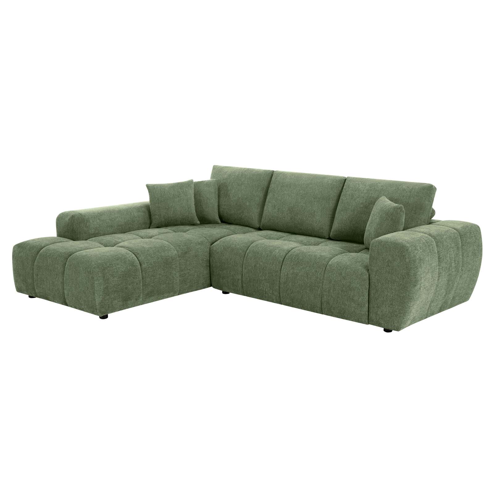 Oviala - sofá esquinero izquierdo de 3 plazas con chaise longue verde