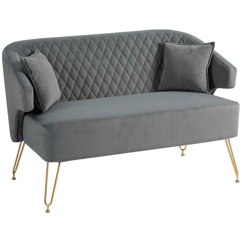 Sofá doble 124x69x76 cm terciopelo color gris Homcom