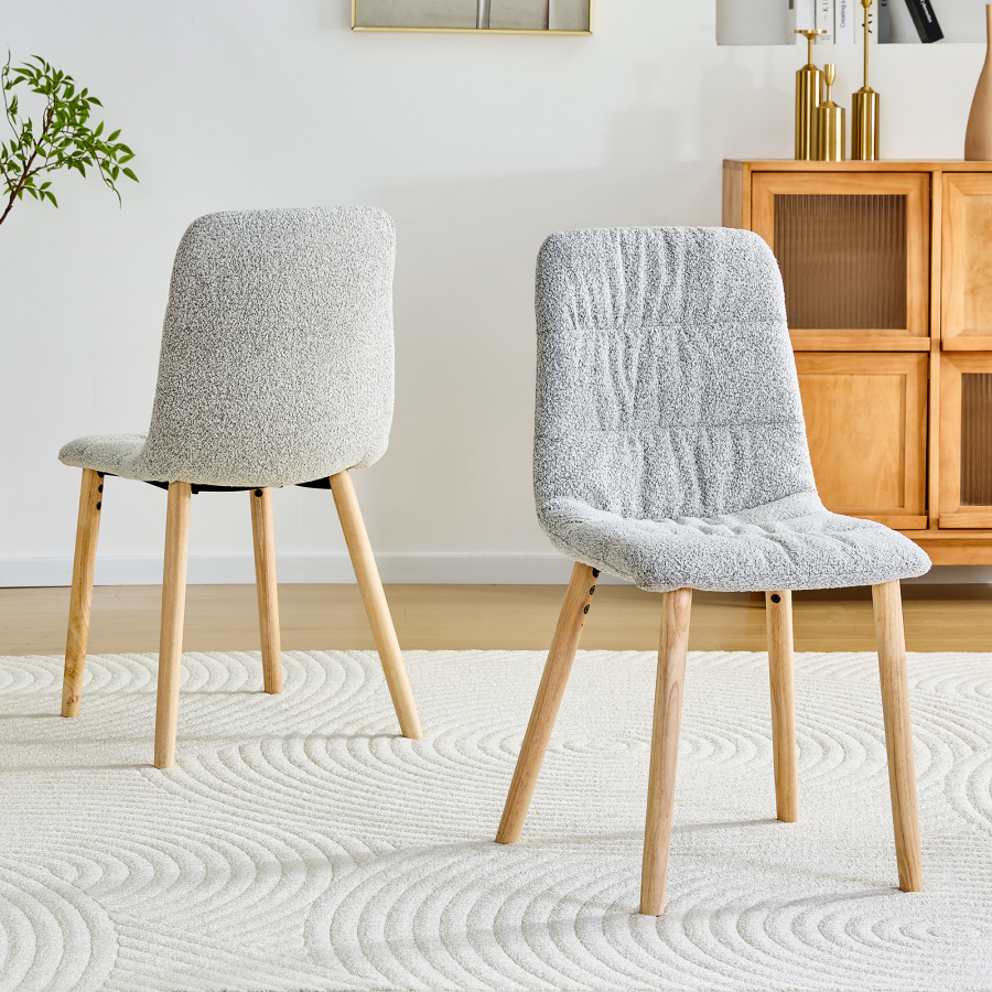Sillas de comedor tela gris claro con patas de madera set de 2