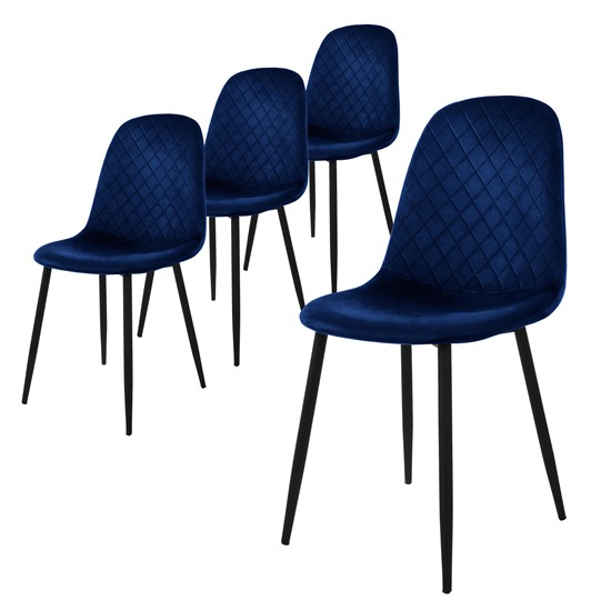 Set 4x sillas de comedor de terciopelo azul oscuro diseño ergonómico