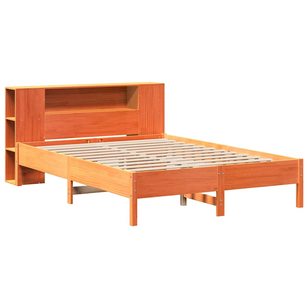 vidaXL cama con estantería sin colchón madera maciza marrón 135x190cm