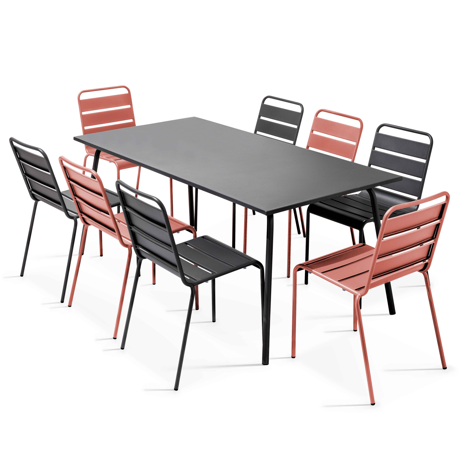 Oviala - conjunto mesa de jardín y 8 sillas de metal gris y arcilla