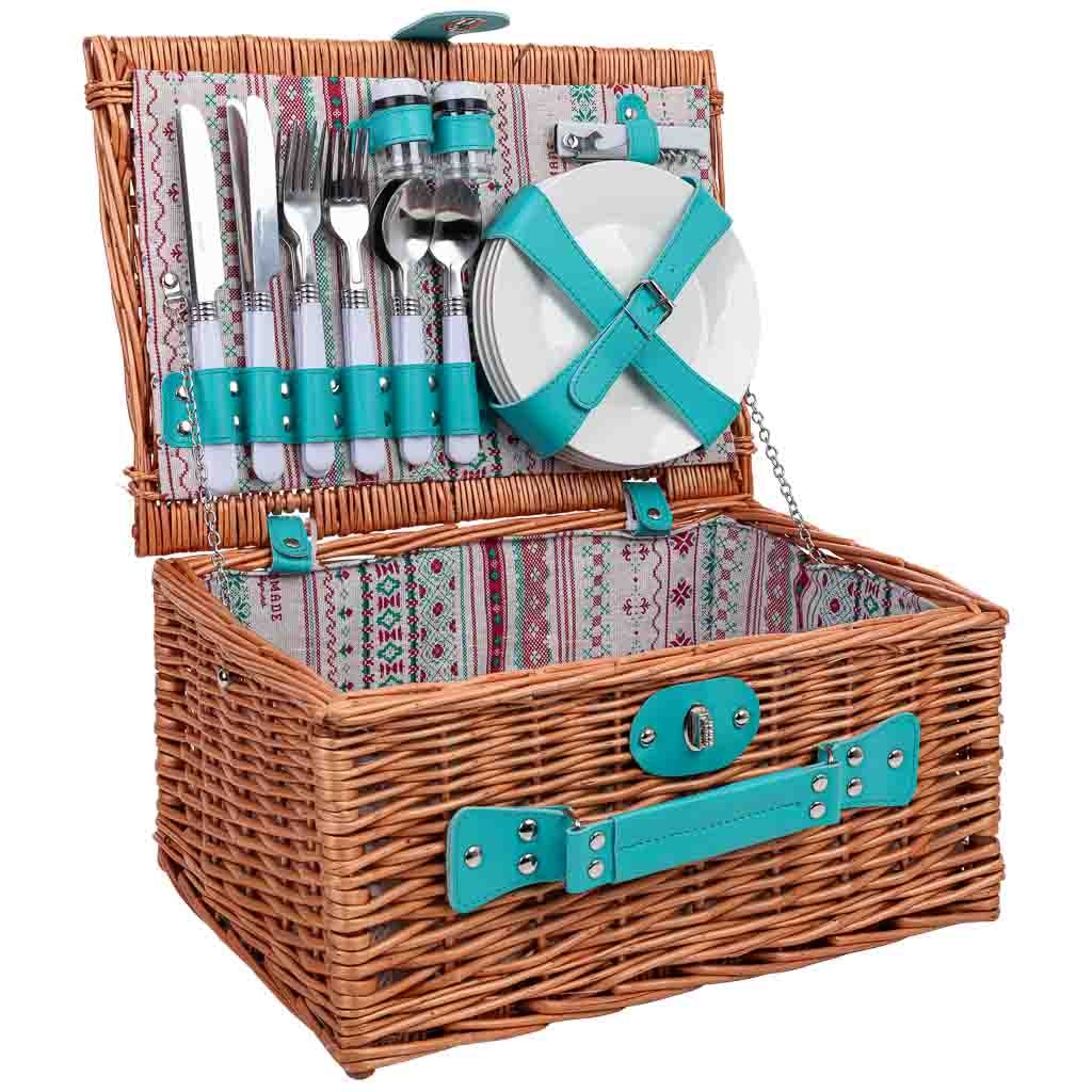 Cesta de picnic 4 servicios marrón 40x28x20h cm