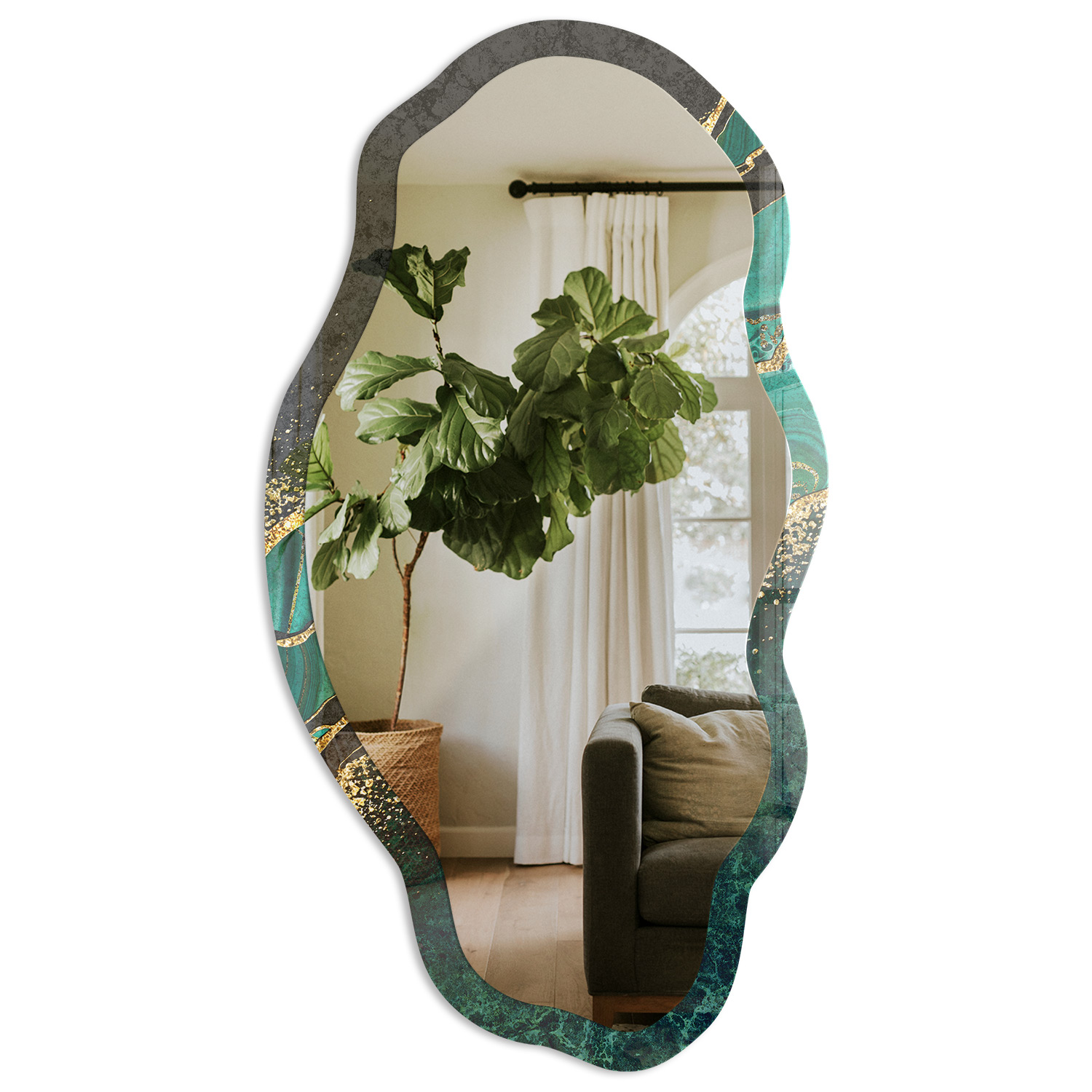 Espejo con forma original con marco impreso 52x97-45x90 verde tulup