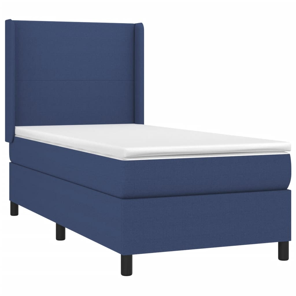 vidaXL cama box spring colchón y luces LED tela azul 90x190 cm