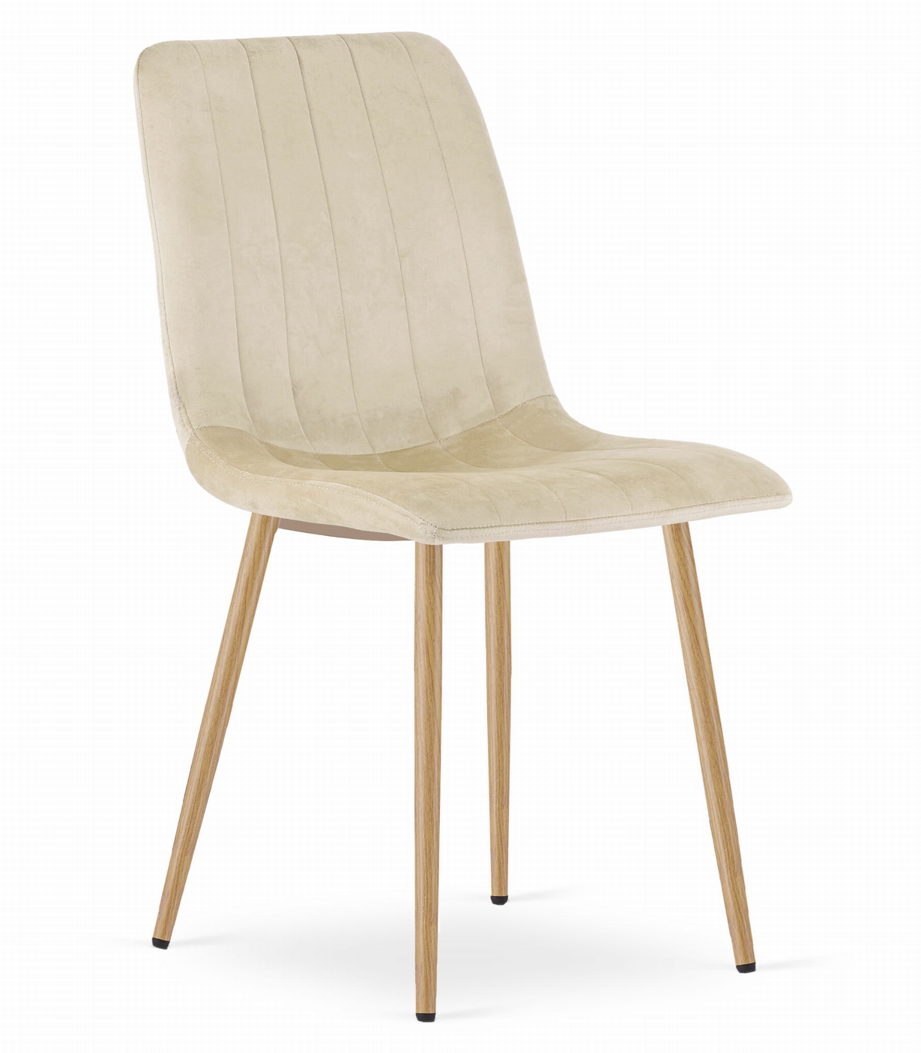 Silla valora jewa de terciopelo beige claro con patas de madera