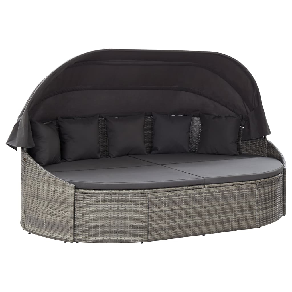 vidaXL tumbona de jardín con dosel de ratán sintético gris