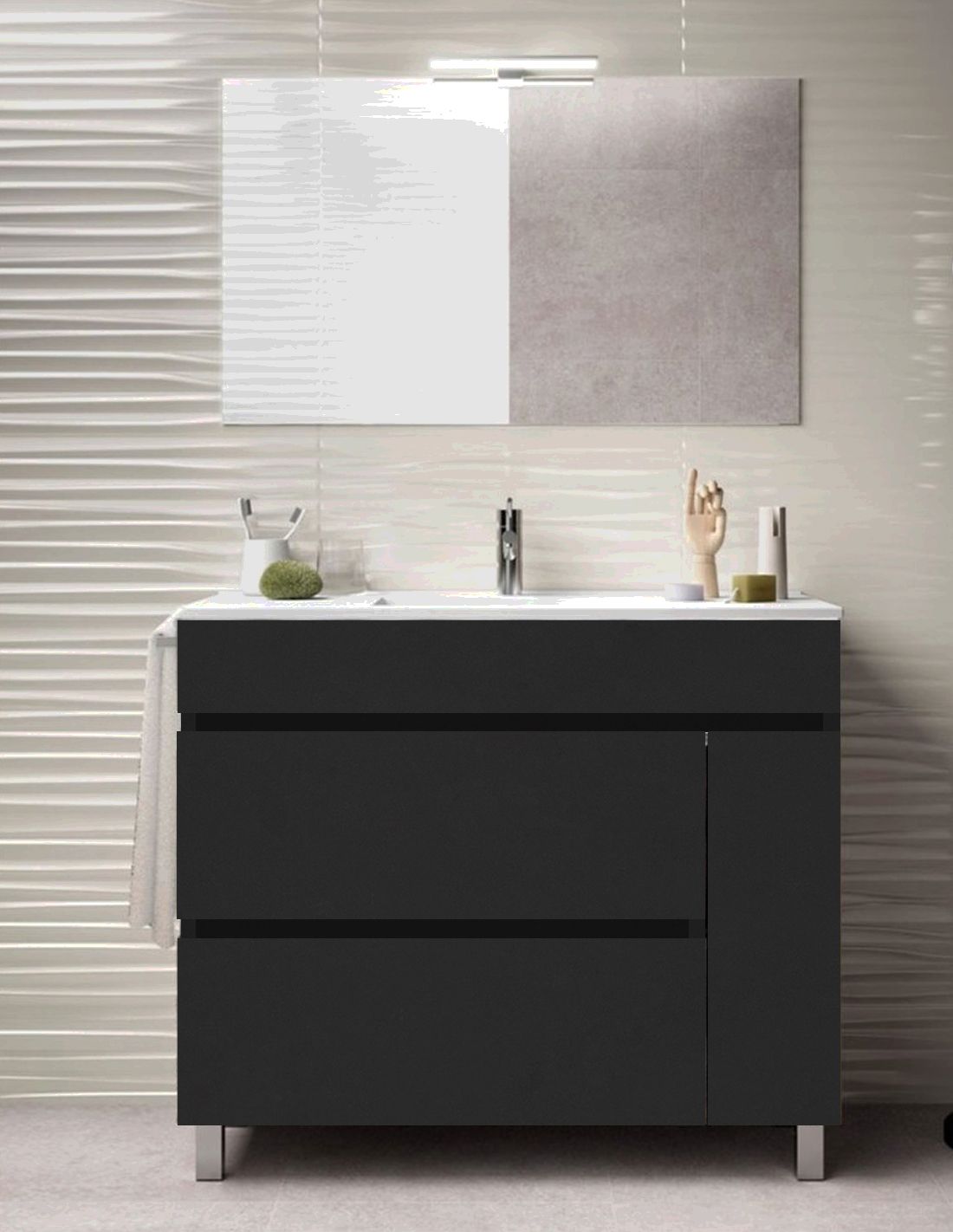 Mueble de baño caprera, lavabo dos senos y espejo 120x45cm grafito