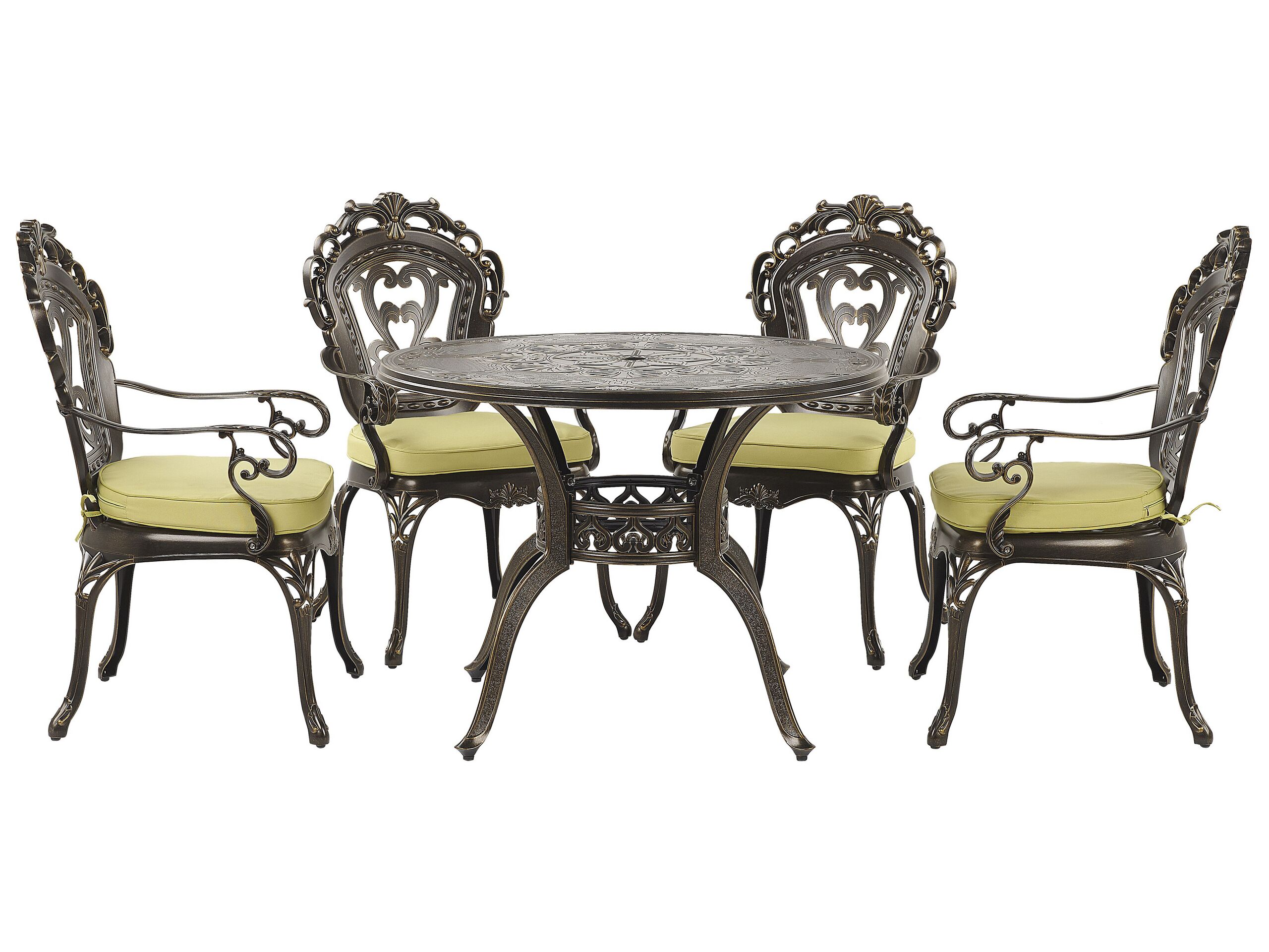 Conjunto de comedor exterior 4 plazas sapri con cojines metal marrón oscuro