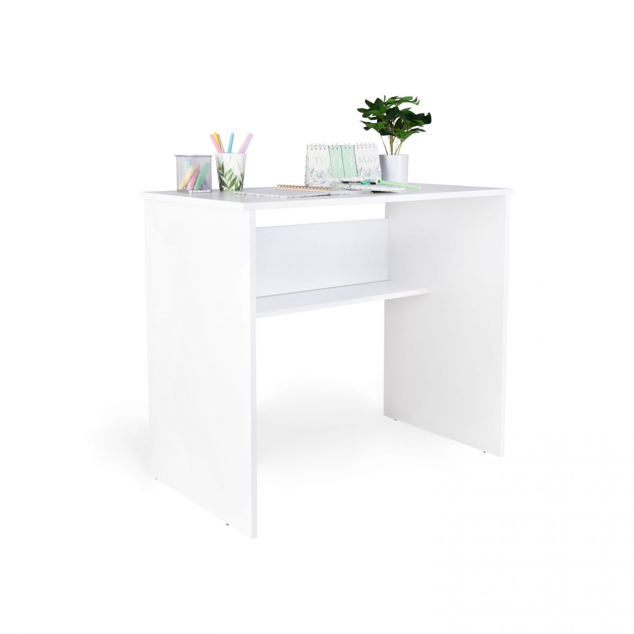 Mesa de escritorio compacta con estante 90x49,5 cm siku blanco