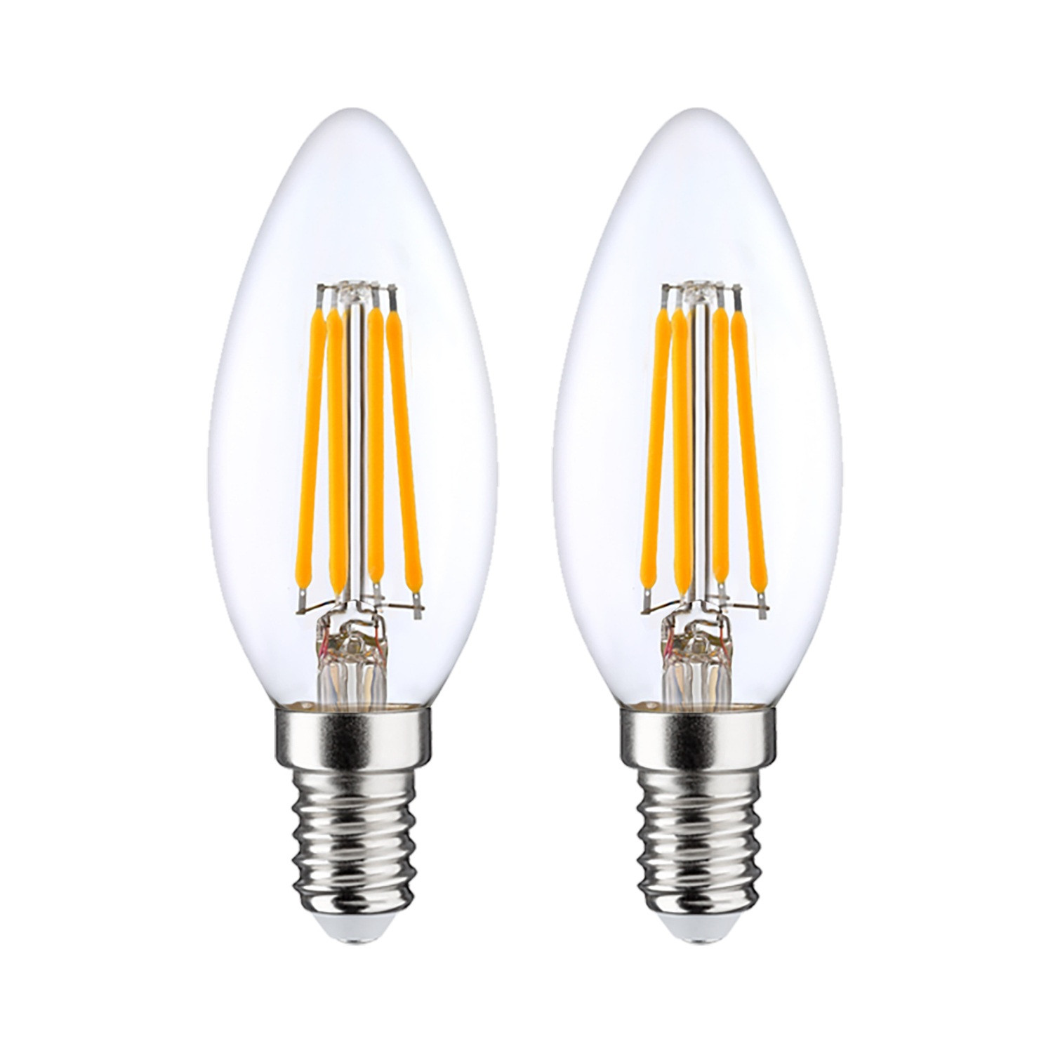 Pack 2 bombillas LED filamento vela e14 4w equi.40w 470lm 2700k