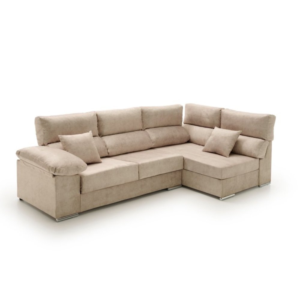 Sofa chaise longue rinconera reclinable y deslizante cosima beige derecha