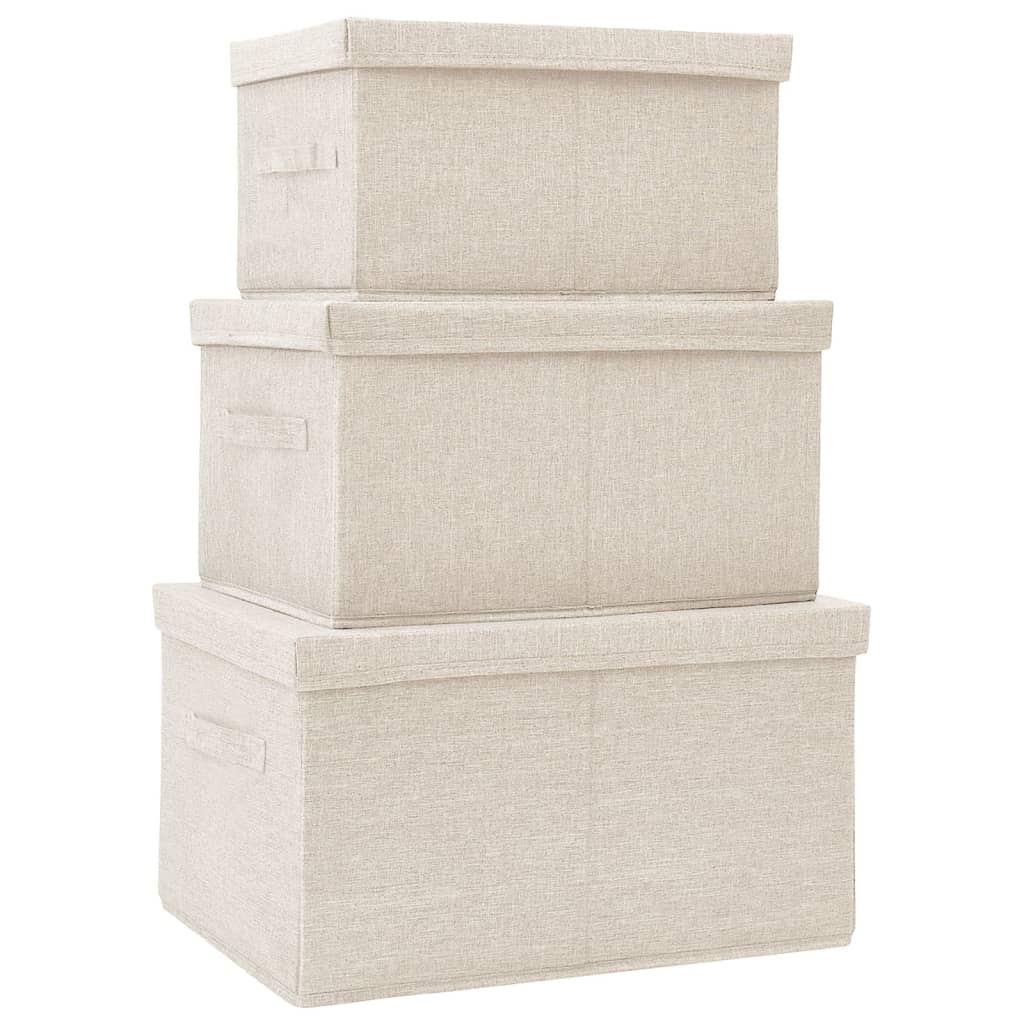 vidaXL juego de cajas de almacenaje apilables 3 uds tela color crema