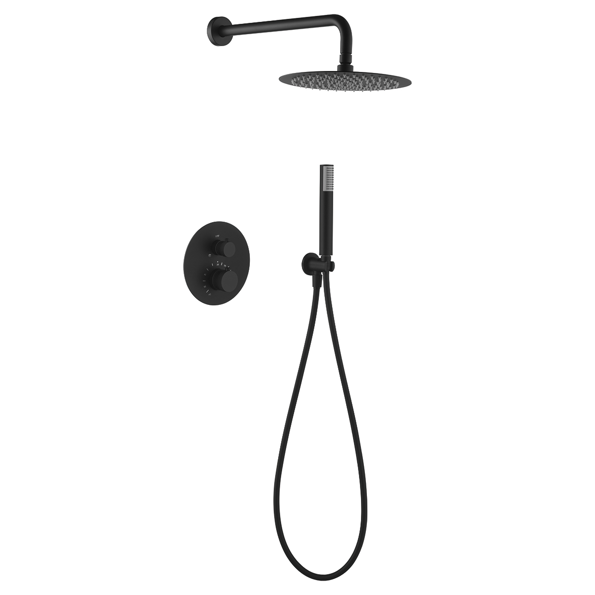 Imex-conjunto ducha line negro mate termostático empotrado