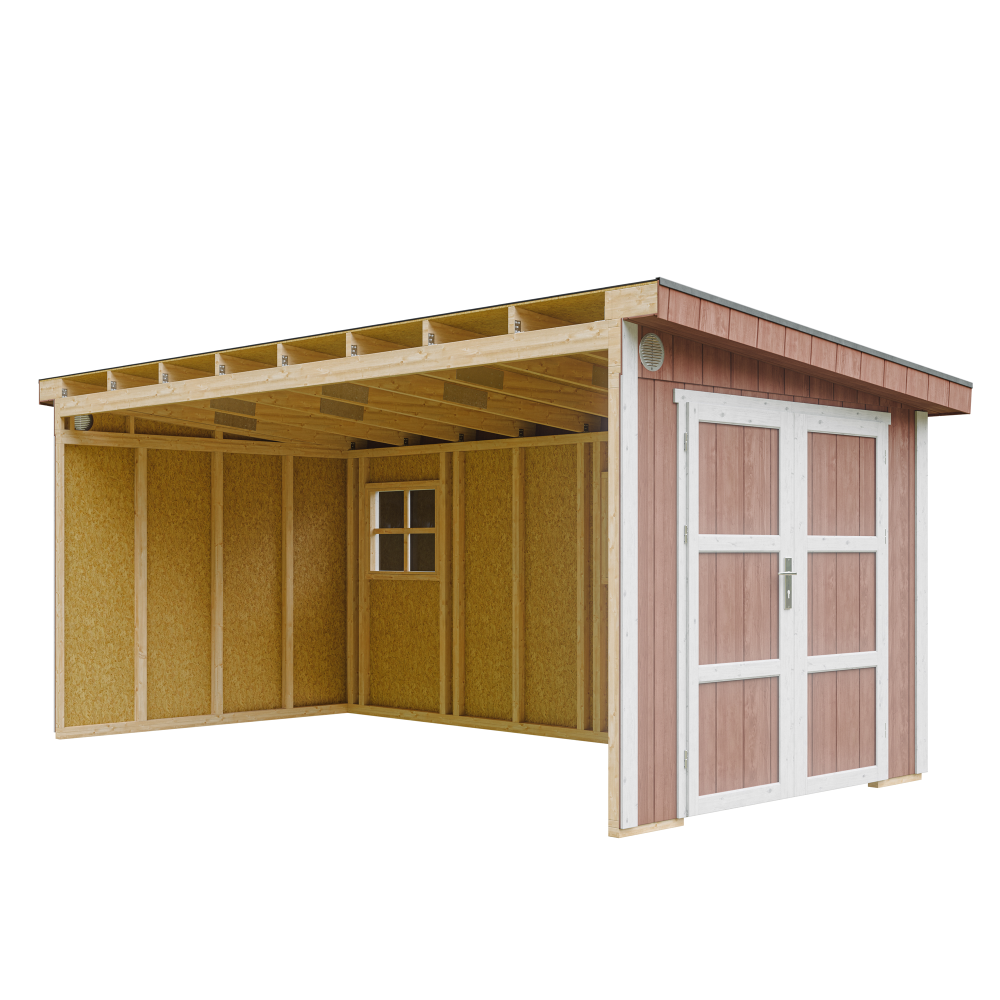 Caseta de jardín Timbela m940b-redwood red, 11,47 m², premium, sin suelo