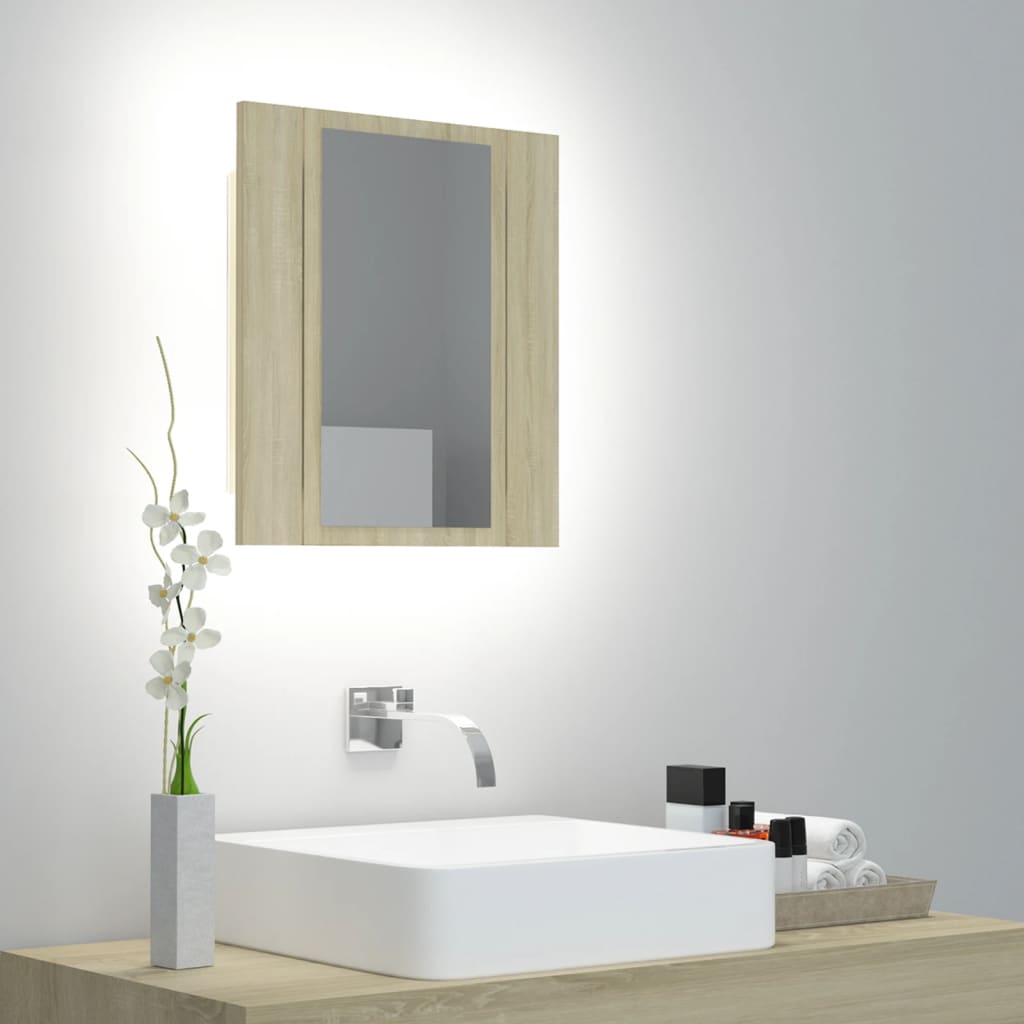 Armario espejo de baño LED acrílico roble sonoma 40x12x45 cm