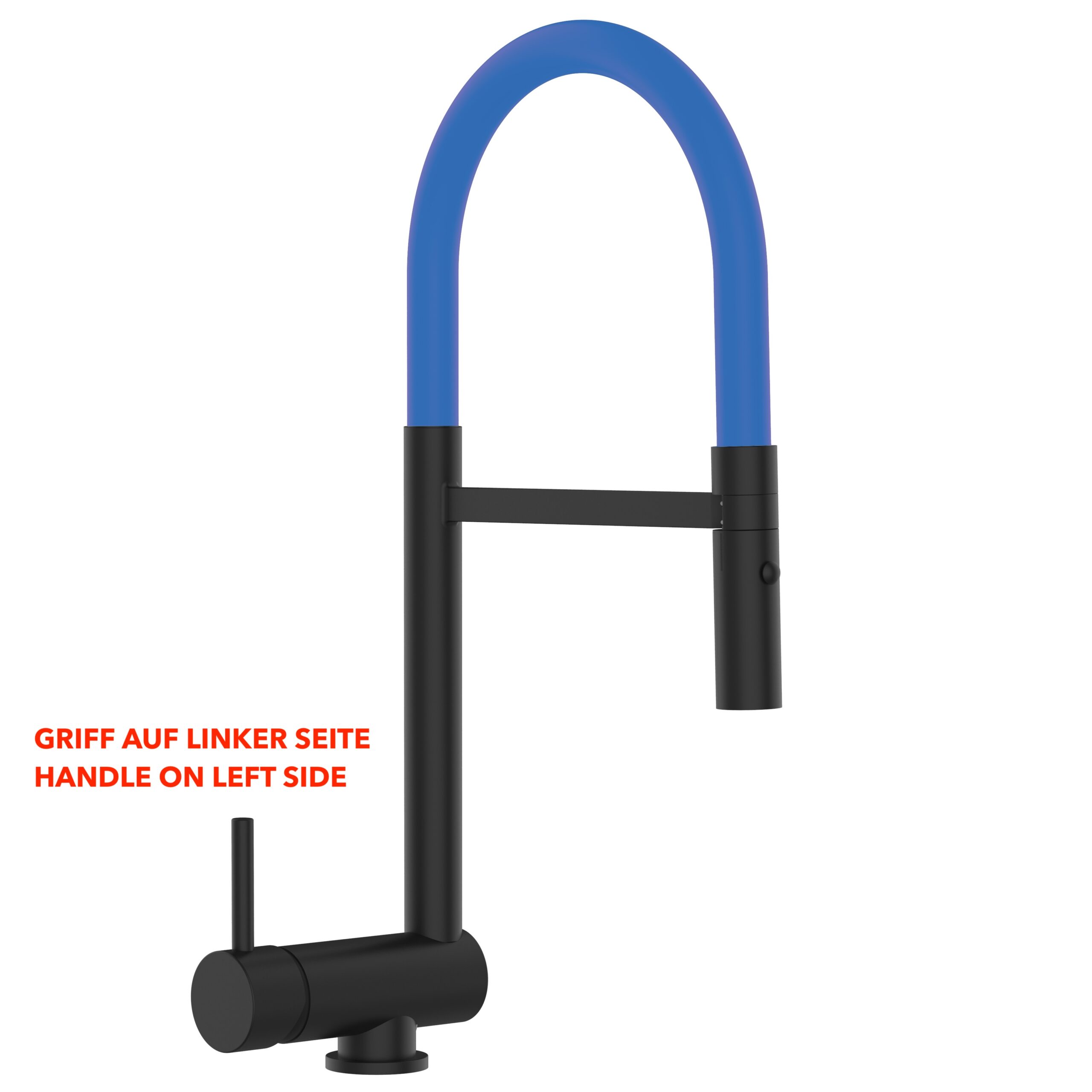Grifo cocina abatible 6cm mando a izquierda ducha 2chorros, negro / azul