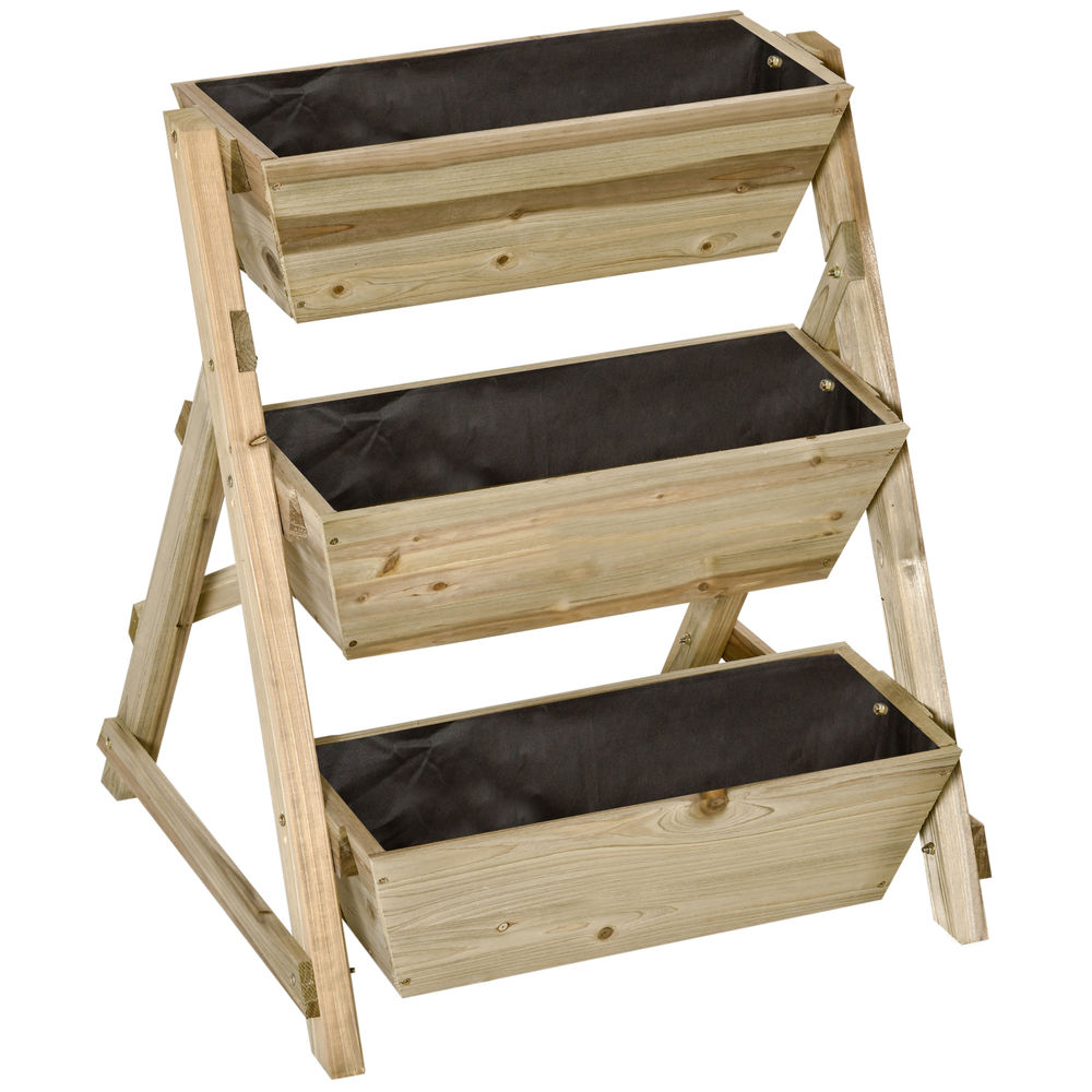 Jardinera de escalera 71x61x77 cm madera de abeto color marrón Outsunny