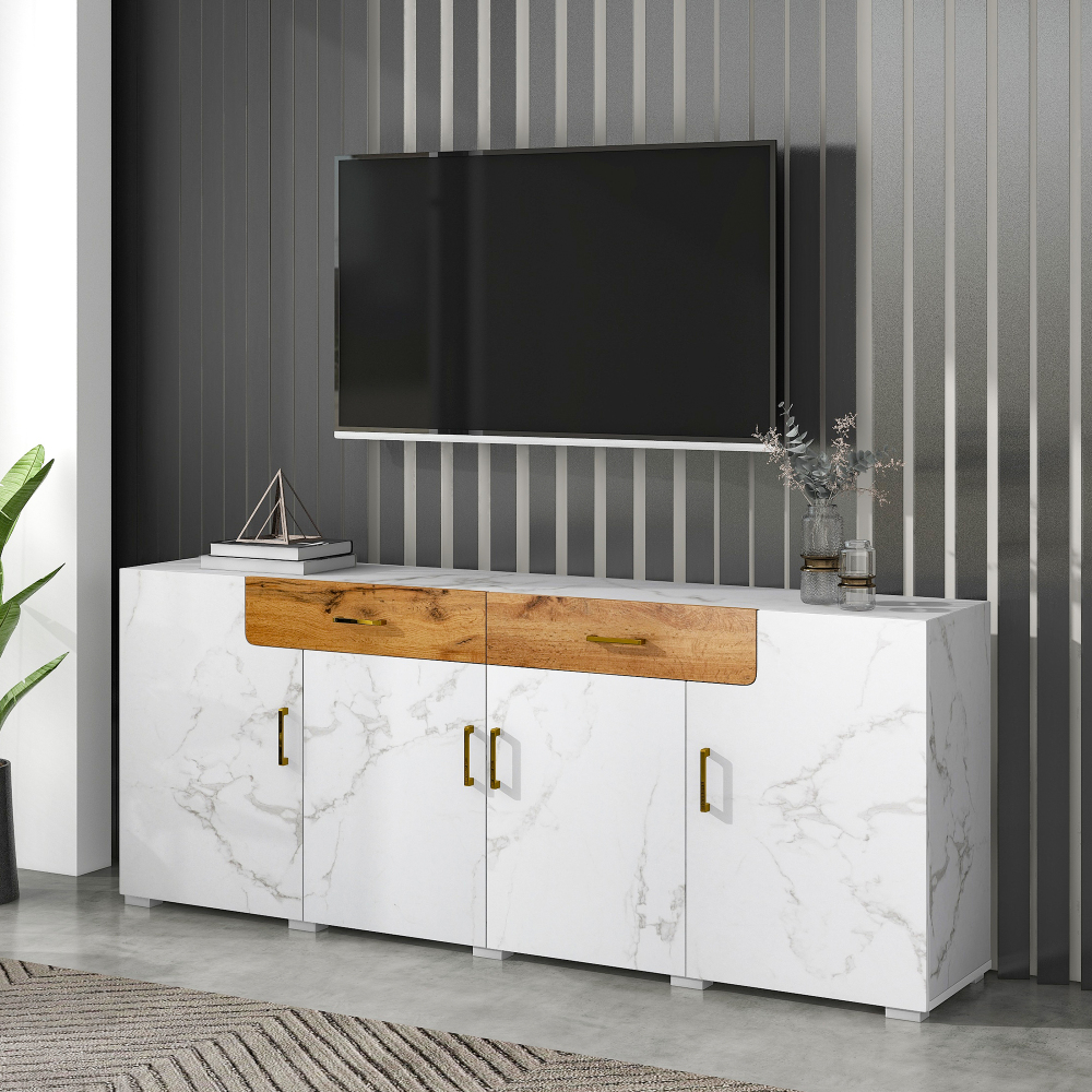 Aparador para salón cocina 4 puertas 2 cajones blanco 80x208x39,5cm