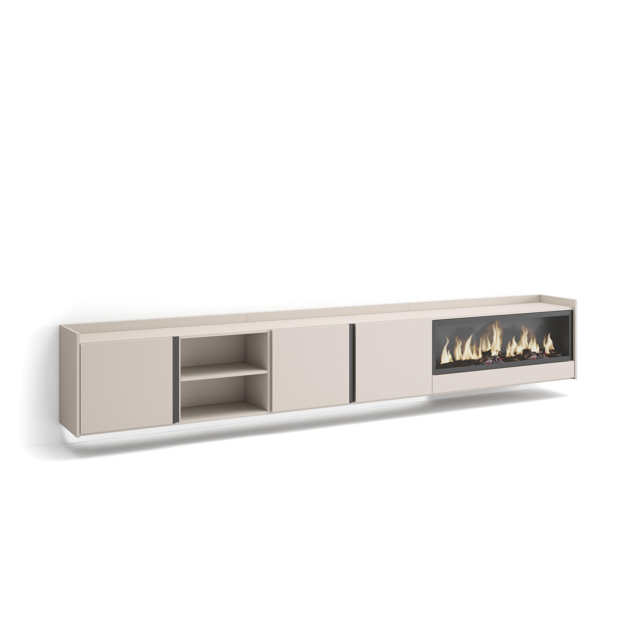 Mueble tv, 315x35x50cm, chimenea eléctrica, colgado, suspendido, LED rf4777